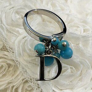 Dior Silver and Turquoise D Charm Ring